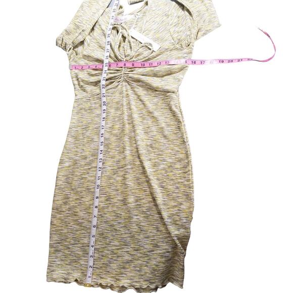 Lisa Says Gah NEW Lotta Space Dye Tie Front Long Sleeve Mini Dress Yellow Medium - Picture 8 of 9